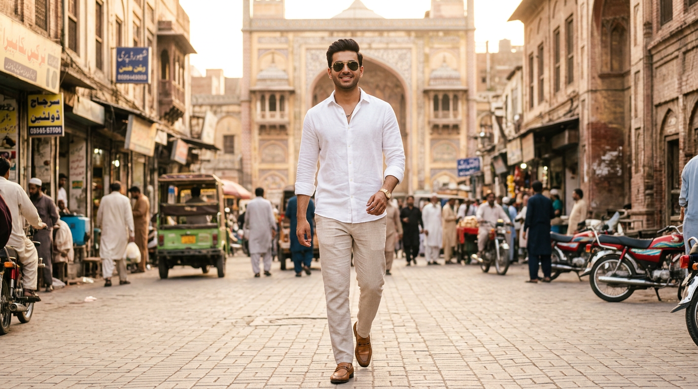 Pakistani man wearing classic Aviator gold frame sunglasses