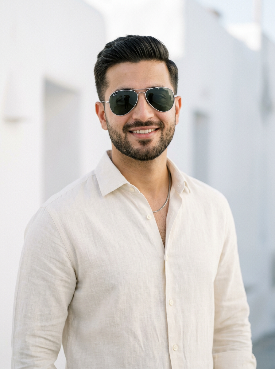 Customer wearing Aviator sunglasses at KlassicVision showroom